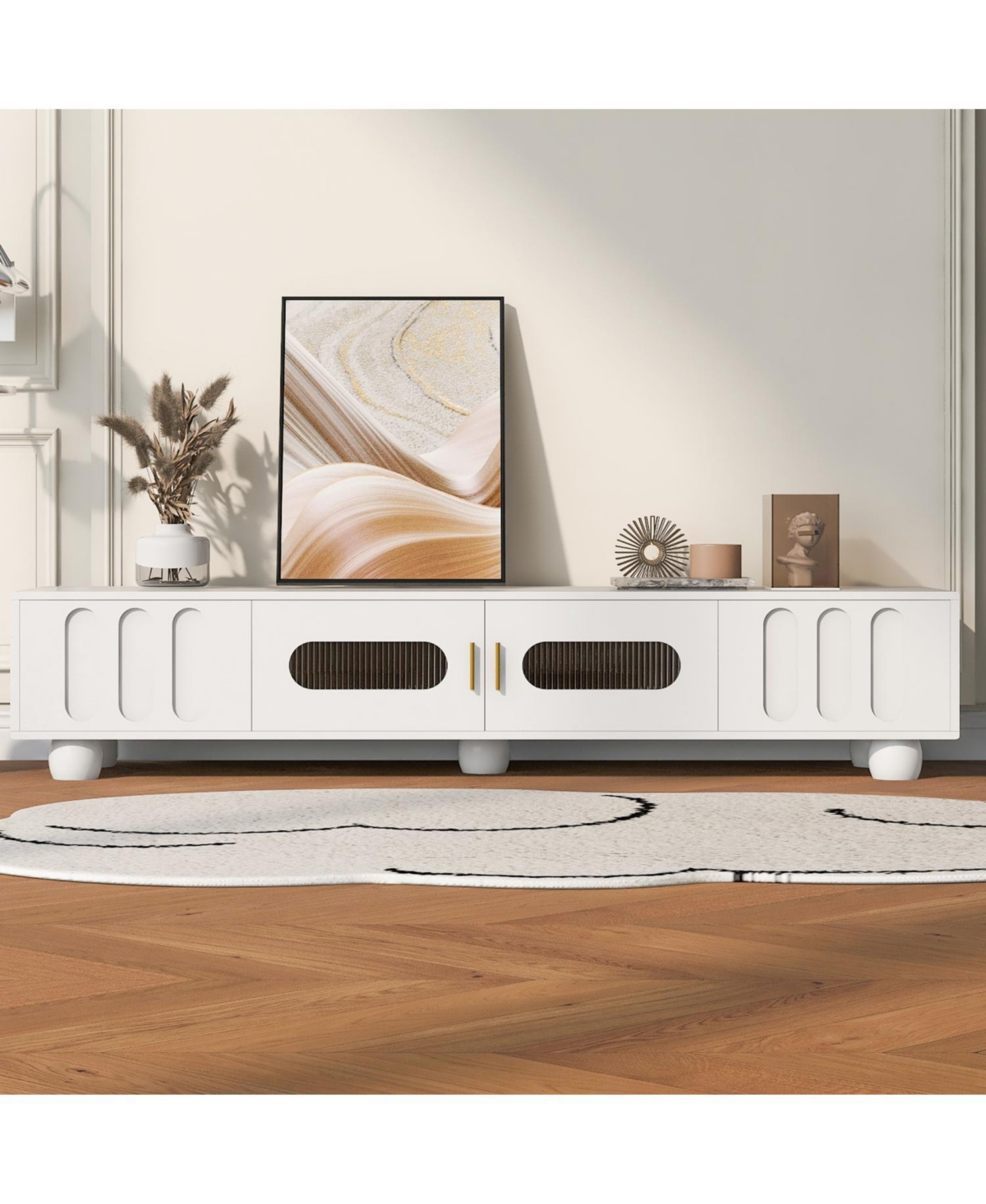 Streamdale Furniture 80 Inch Wood Glass Door Tv Stand