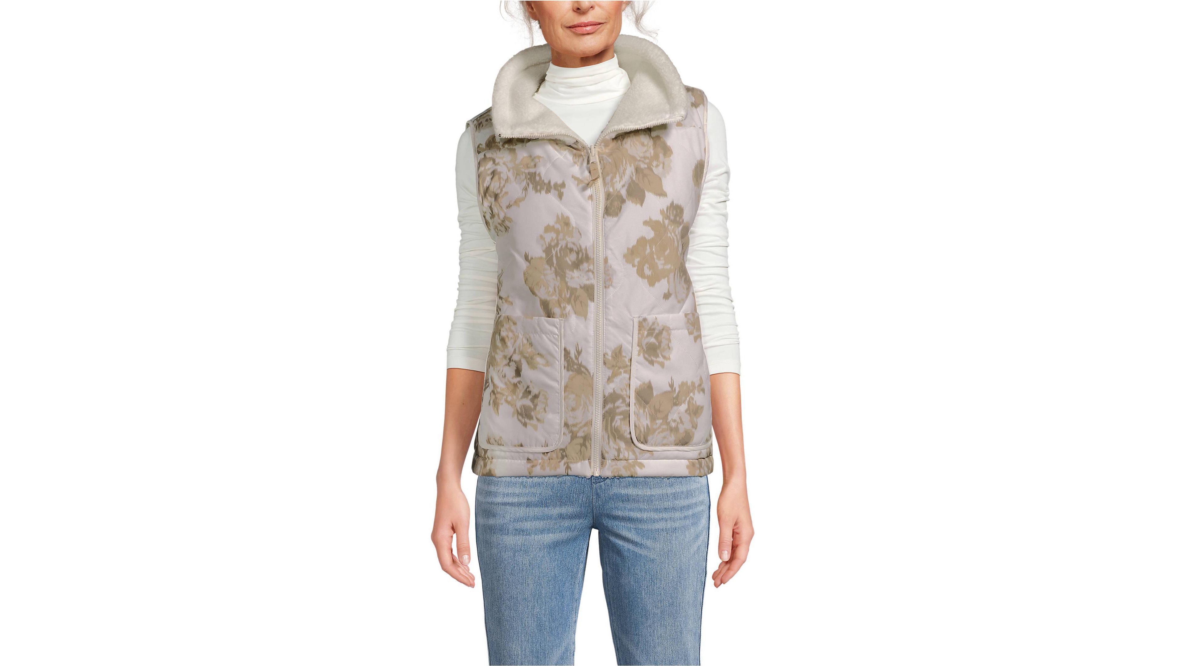Lands' End Women's High Pile Fleece Reversible Mixed Media Vest