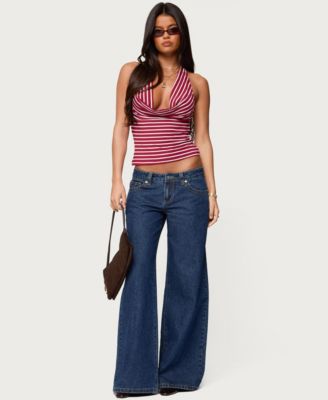 Women's Striped Cowl Neck Halter Top