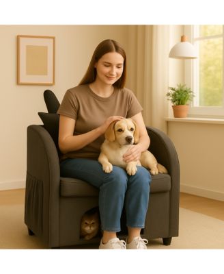 Bunny-Ear Pet-Friendly Armchair Sofa Chair with Side Pocket, Scratch-Resistant Fabric, Built-in Cat & Dog Hideaway