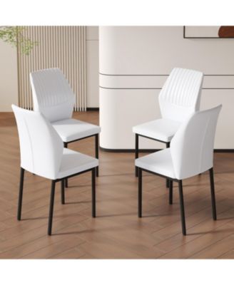 Luxury White PU Dining Chairs - Set of 4 Black Metal Legs