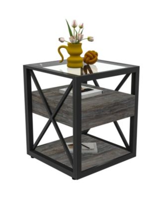 Modern End Table with Drawer - Rustic Nightstand