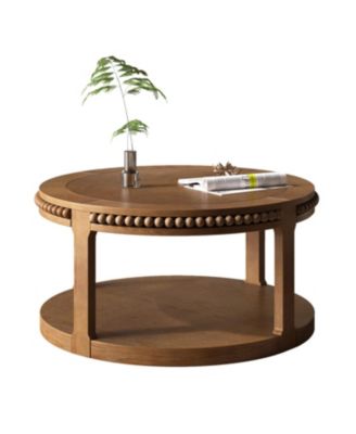 31.5" Round Wood Coffee Table - Two-Tier, Sturdy Legs