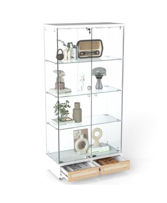 Streamdale Modern Glass Display Cabinet w/ Drawers & LED Lights