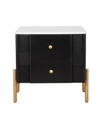 Modern Black Nightstand with Fluted Drawers & Gold Accents