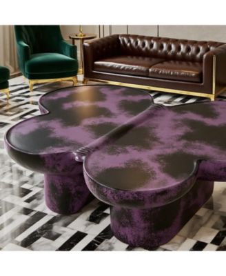 Streamdale Modern Faux Travertine Coffee Table, Purple & Black