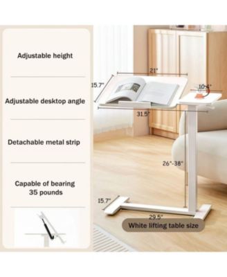Streamdale Rolling Overbed Laptop Desk - Adjustable, Tilting - White