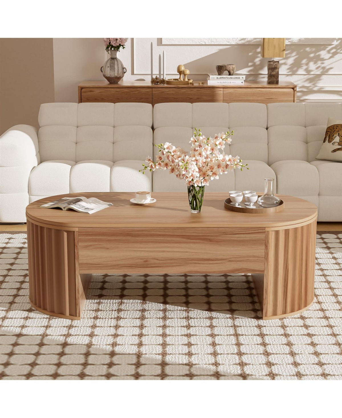 Streamdale Furniture 47.2" Lift Top Coffee Table w/ Hidden Compartment, Modern Oval Table