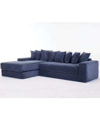 Streamdale Oversize Cloud Couch L-Shape Sleeper Sofa Bed, 8 Pillows, Corduroy, Blue