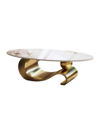 49" Faux Marble Oval Coffee Table, Gold Base