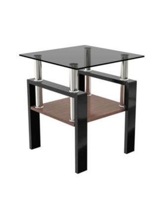 2 Modern Glass Tea/Coffee Tables, Gray/Black
