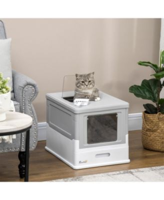 Smell-Proof Hooded Cat Litter Box - Enclosed Foldable Design with Drawer Tray & Scoop, Gray