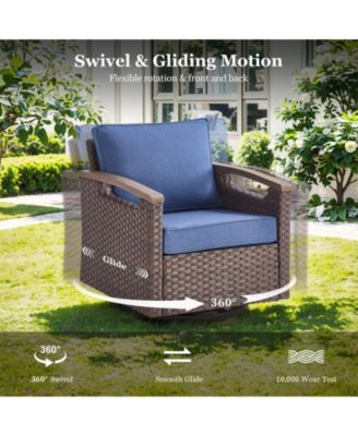 Farmhouse 2-Piece PE Wicker Outdoor Rocking Chair with Olefin Cushions/Metal Armrest