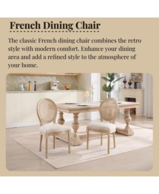 French Country Rattan Back Dining Chairs - Set of 2