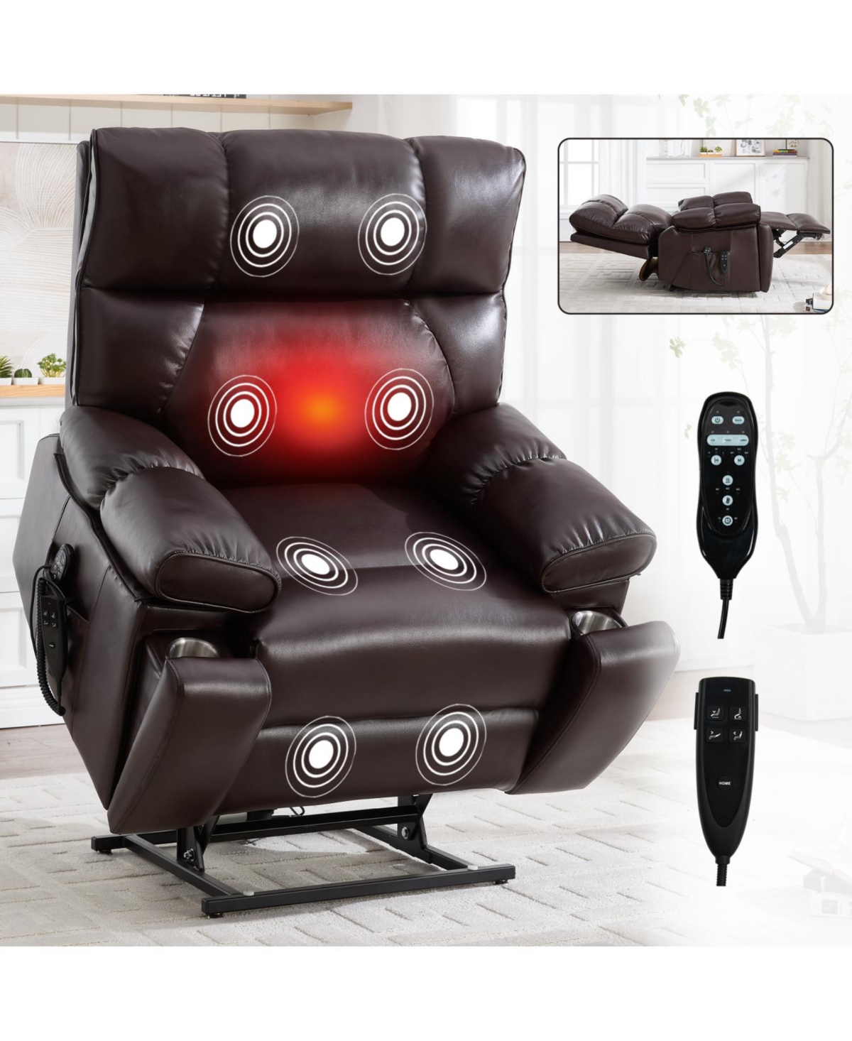 Streamdale Furniture Streamdale Brown Leatheraire Power Lift Recliner with Heat & Massage