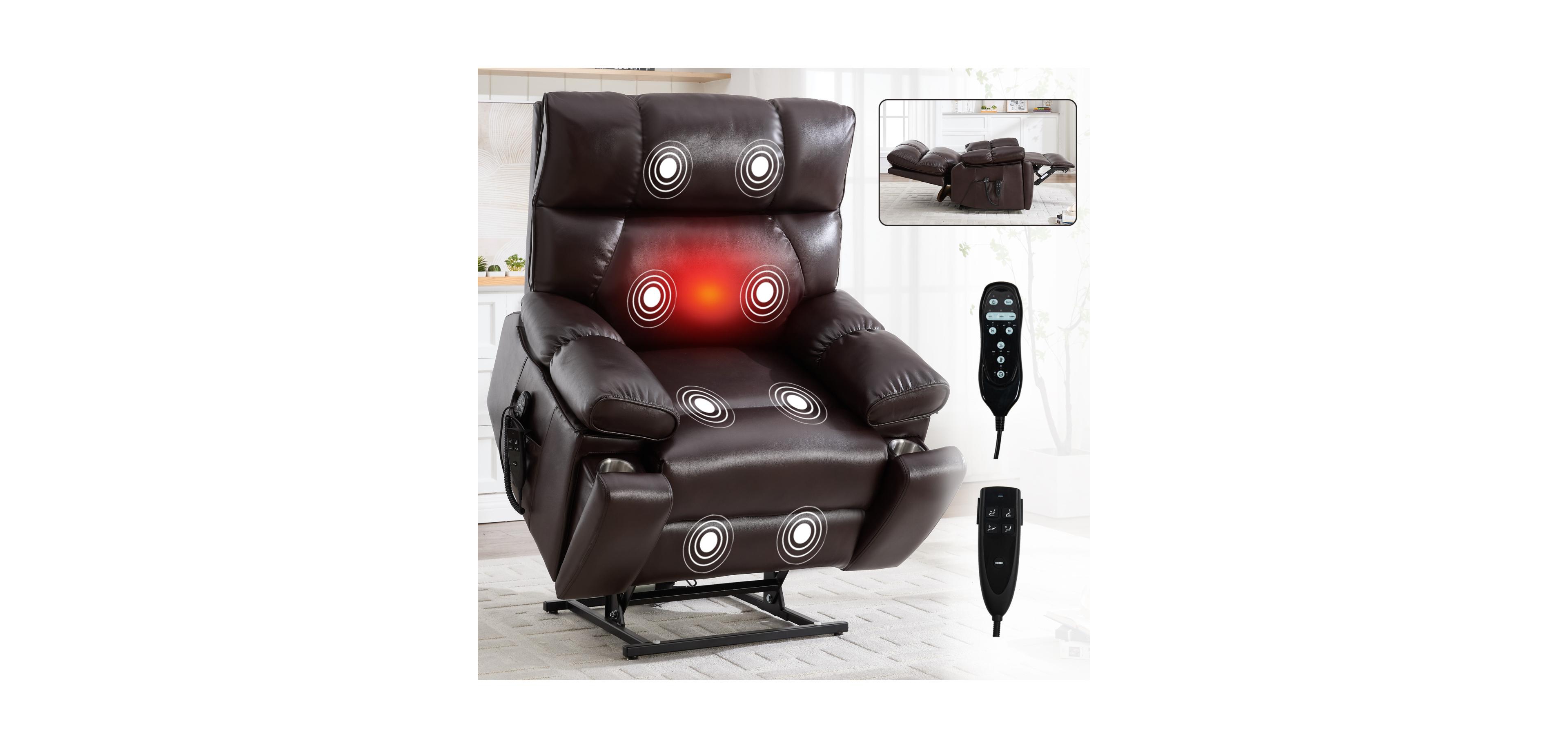 Streamdale Furniture Streamdale Brown Leatheraire Power Lift Recliner with Heat & Massage