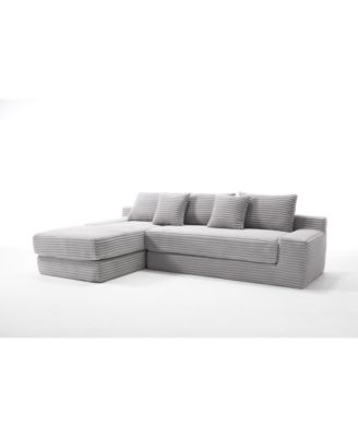 L-Shaped Corduroy Sectional Sofa Bed - Light Gray