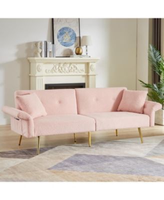 Teddy Upholstered Loveseat Sofa Bed with Adjustable Back - Pink