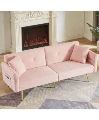Teddy Upholstered Loveseat Sofa Bed with Adjustable Back - Pink