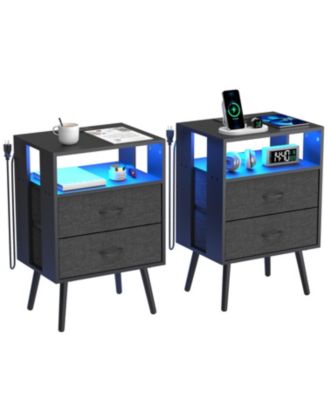 Charging Nightstand with LED & Fabric Drawers