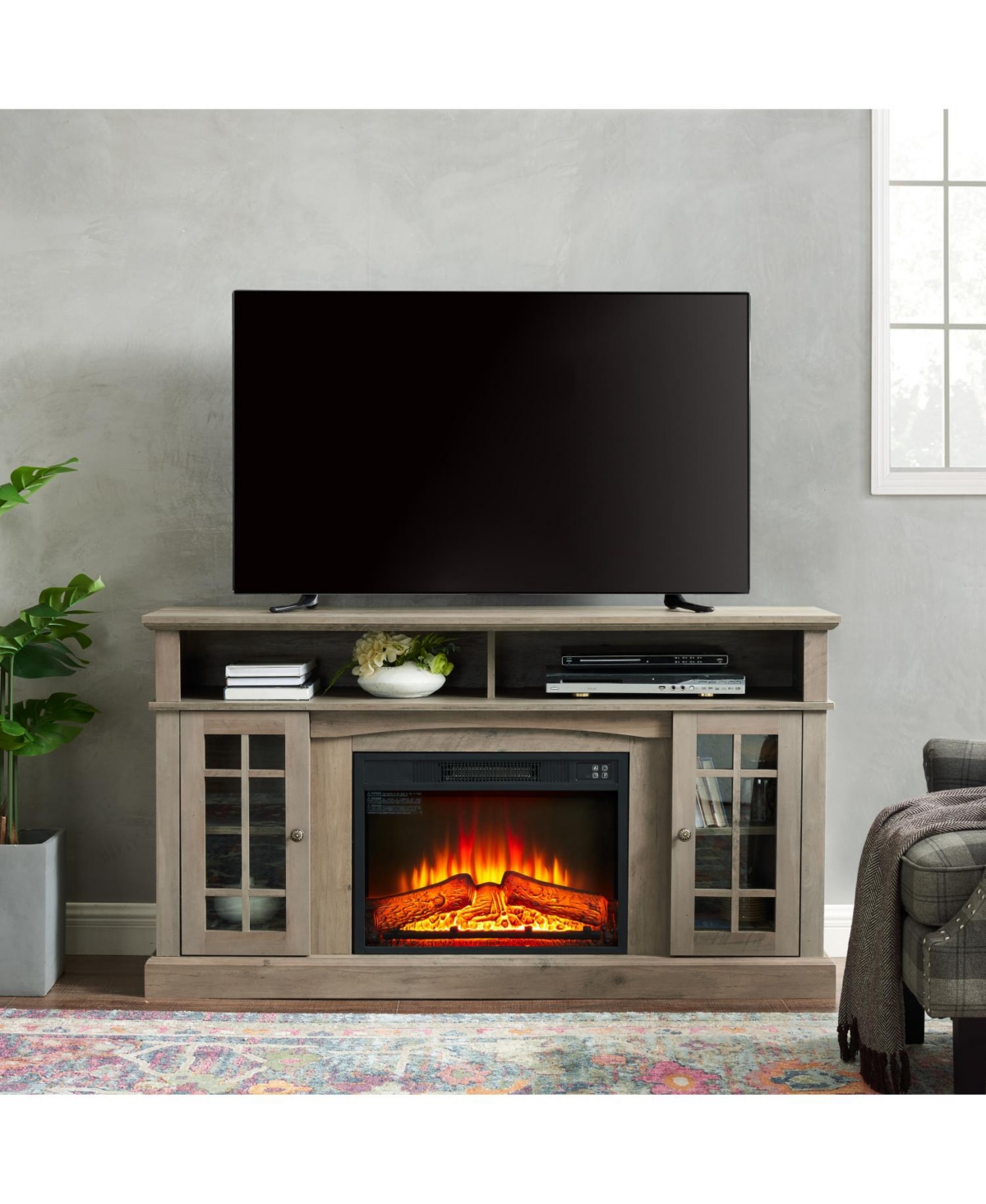 Streamdale Furniture Gray Wash Tv Stand with Fireplace for TVs up to 65"