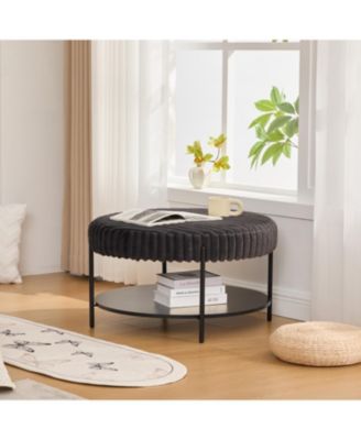 Upholstered Round Ottoman Coffee Table with Storage - Charcoal