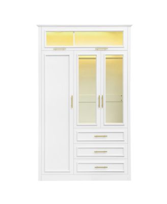 4-Door Wardrobe Armoire Closet w/ LED & 3 Drawers - White