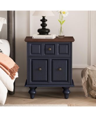 Streamdale Vintage Nightstand 2 Drawer Roman Column Legs Dark Blue