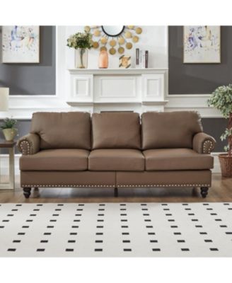 83" Modern Classic Brown Leather Sofa