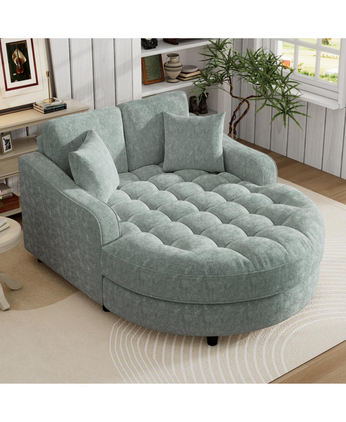 Streamdale Furniture 55" Modern Chaise Lounge Sofa Bed, Tufted, Misty Green