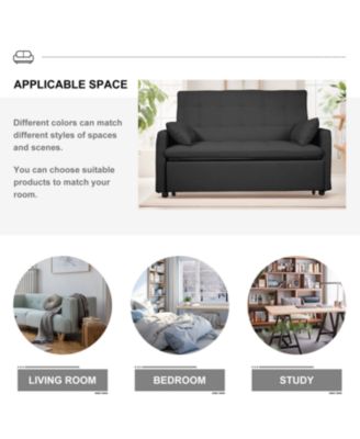 61" Fabric Sofa Bed with Storage Pockets & Adjustable Back