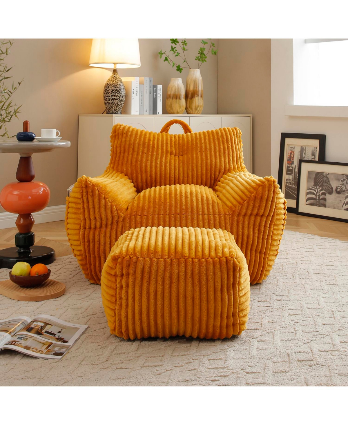 Streamdale Furniture Giant Yellow Plush Bean Bag Chair with Footstool