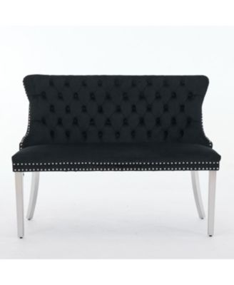 + Loveseat Bench + Velvet + Tufted, Wing Back, Silver Legs + Dining