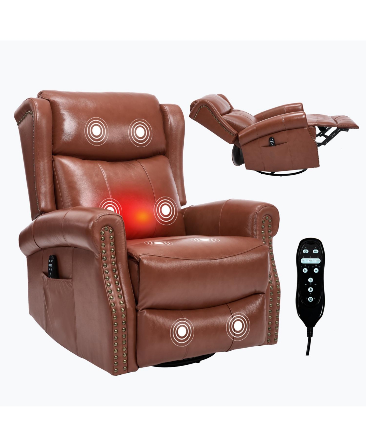 Streamdale Furniture Streamdale Red Leather Heat Massage Rocker Swivel Recliner