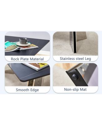 Marble-Patterned Dining Table & Gray PU Chairs (63"x31.5"x30)