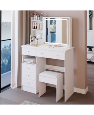 37" LED Mirror Vanity Table with Drawer & Stool