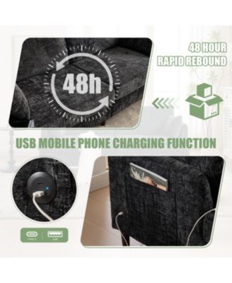 Modern Chenille 2-Seater Sofa w/ LED, USB & Storage