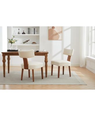 Streamdale Linen Fabric Armless Dining Chairs, Curved Back, Wood Legs, (Set of 2)