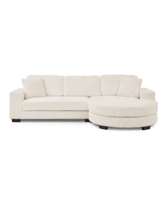 Corduroy Tufted Sleeper Sectional Sofa - L-Shaped Modular - Beige