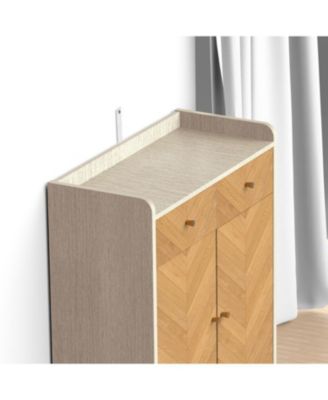 Streamdale 4-Tier Shoe Cabinet with Drawers & Doors - Herringbone Wood