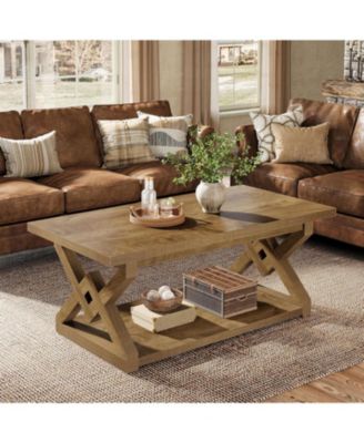 2-Tier Coffee Center Table for Living Room, 47.24-Inch Farmhouse Rectangle Tea Cocktail Table