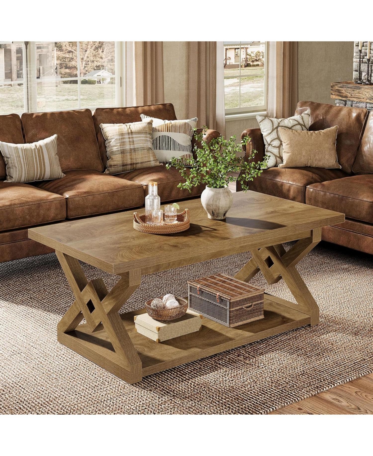 Tribesigns 2-Tier Coffee Center Table for Living Room, 47.24-Inch Farmhouse Rectangle Tea Cocktail Table