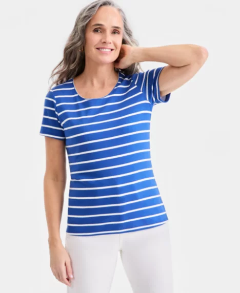 Petite Short-Sleeve Scoop Neck Top - Galaxy Blue