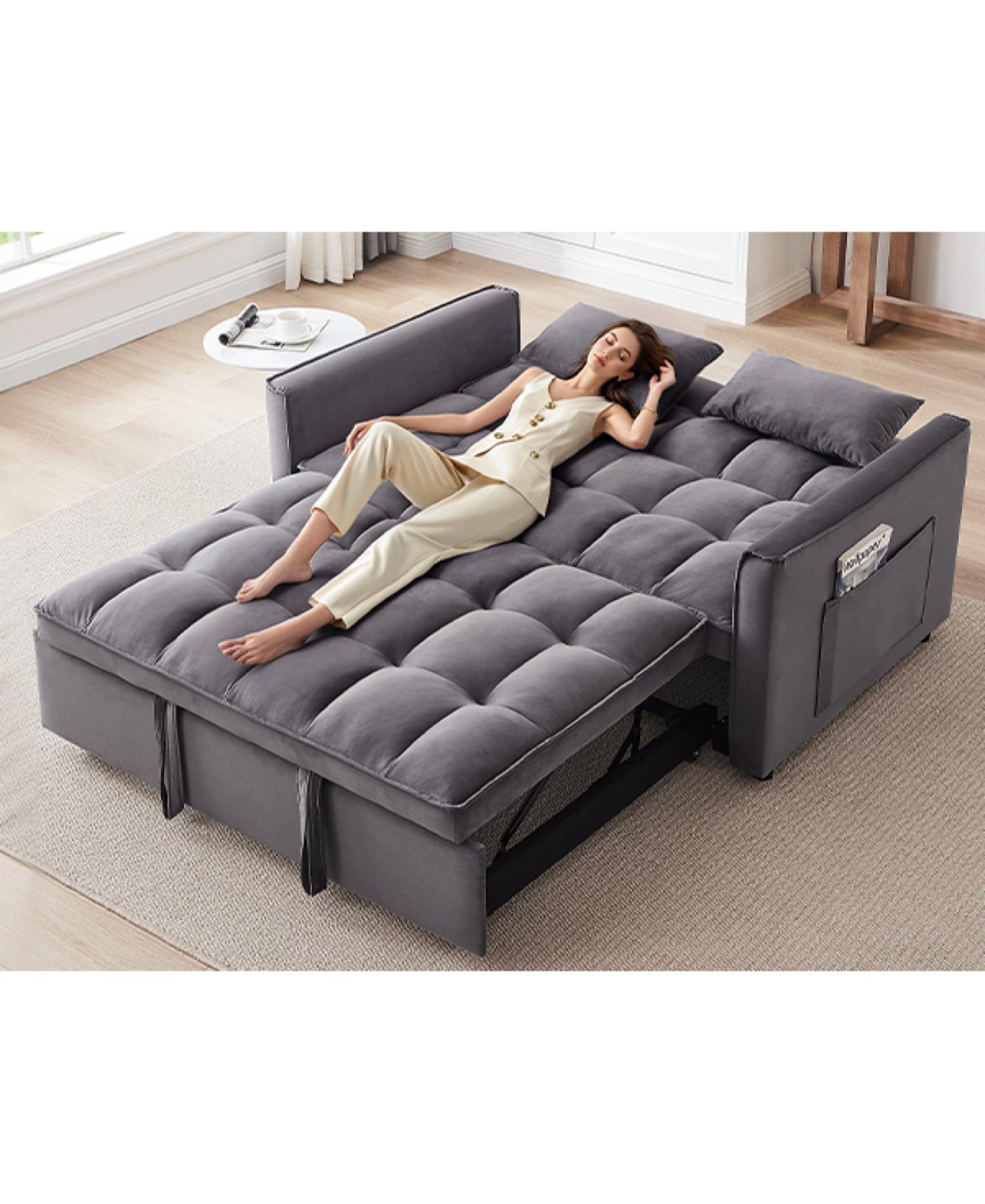 Streamdale Furniture 55" Velvet Convertible Sofa Bed - Dark Grey