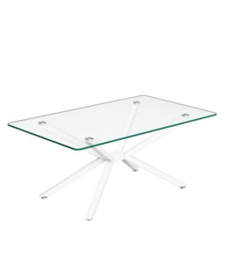 Rectangle Clear Glass Coffee Table with Metal Legs