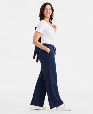 Women's Waffle-Knit Wide-Leg Pull-On Pants