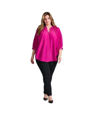Women's Plus Size Studded Blouson Sleeve Blouse Tops
