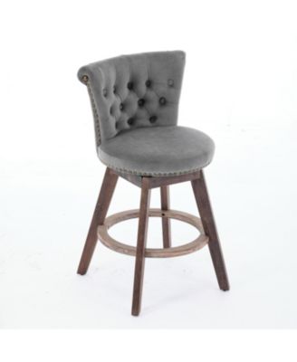 26" Swivel Counter Stools Set of 2, Velvet Upholstered, Gray