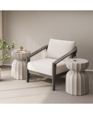 13" Modern Waterproof Coffee/Side Table Set, MgO Cement, Indoor/Outdoor, White, 2PC