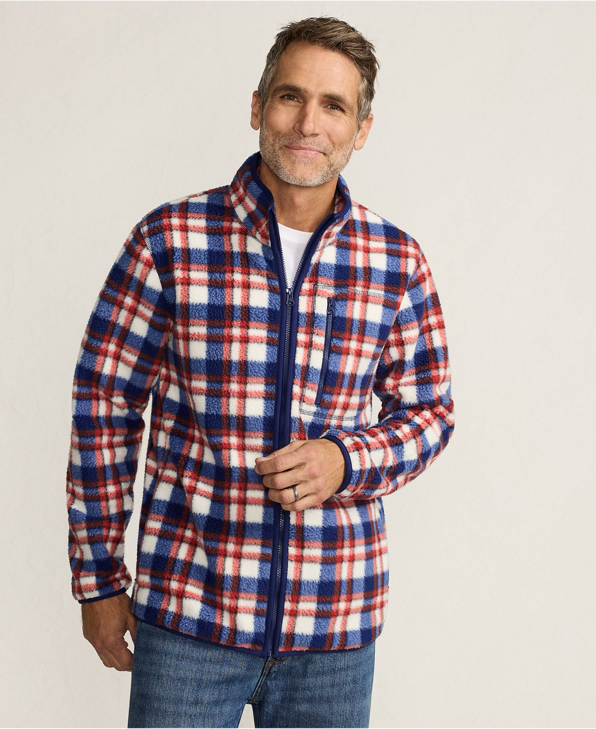 Lands' End Men's Print Full Zip High Pile Fleece Jacket